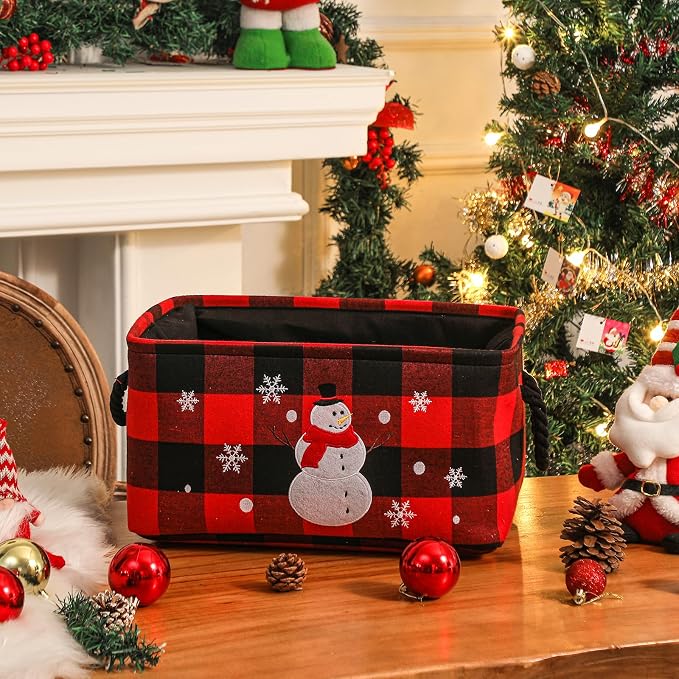 Christmas Baskets, Large Red Buffalo Plaid Collapsible Storage Basket with Handles, Empty Holiday Gift Basket for Toys, Blankets, Baby Items and Christmas Home Decorations