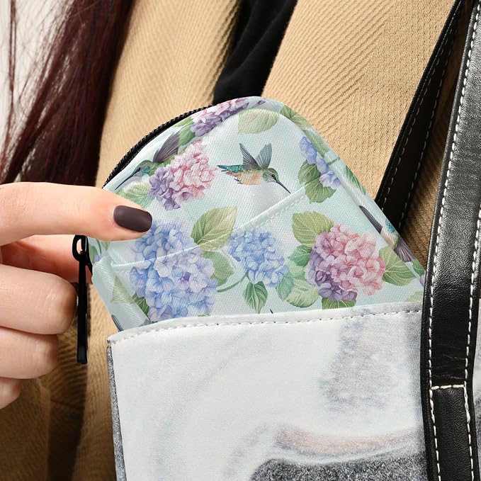 Fustylead Cute Hummingbirds and Hydrangea Floral Pill Organizer for Purse, Weekly Portable Pill Box with Zipper to Storage Vitamins Fish Oils Medications Supplements