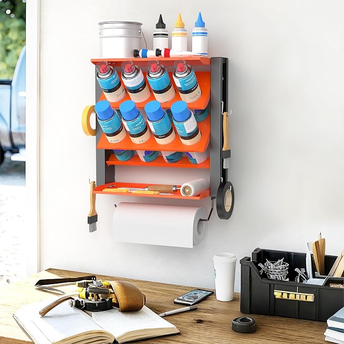 EVERHANGER Spray Can Holder, Wall Mount Spray Bottle Storage Rack Heavy Duty Spray Paint Bottle Organizer for Garage & Home (17.3in for 8 Cans)