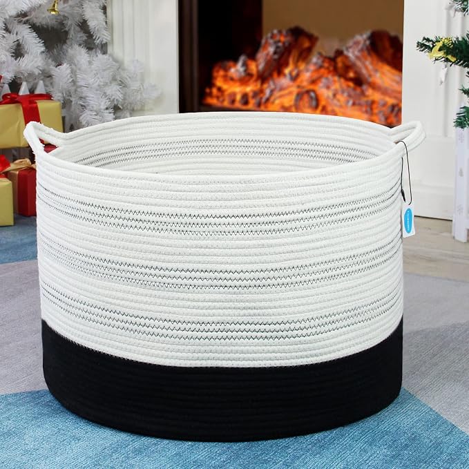 Casaphoria XXXLarge Cotton Rope Basket 22" X 22"X 14" Blanket Basket for Living Room Woven Basket Soft Laundry Blanket Basket storage basket bin with Handle(pack of 1)