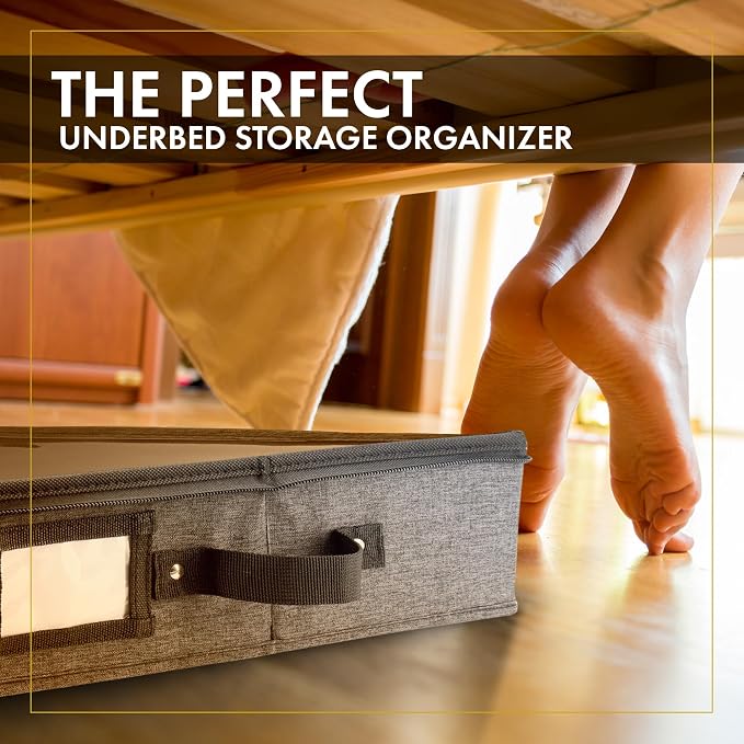 HOMELUX THEORY Under Bed Storage, Low Profile 2pc with Lid, Dark Gray | Slim fit for low-clearance beds & couches, Fits seasonal clothes, blankets & shoes, Bins with lids, Space-saving storage