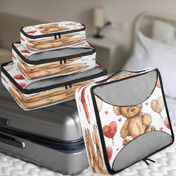 4 Set Packing Cubes for Travel, Animals Bears Packing Cubes for Women, Travel Luggage Packing Organizers, Packing Cube Set, Teddy Bears