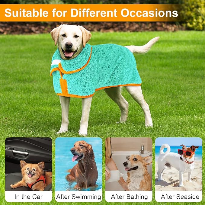 Dog Bathrobe Super Absorbent Dog Towels Large Quick Drying Robes for After Bath Soft Adjustable Warm Keeping Dogs Towel(S-XXL)
