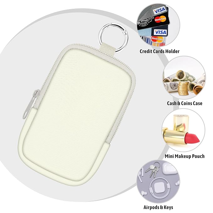 Hand Sanitizer Holder, White Spray Case Zippered Pouch | Keychain, Travel Size, Cute Fashion Accessory with Snap Hook, for Glow Mist and Power Mist 1FL OZ, Mini Small Pocket Clip on