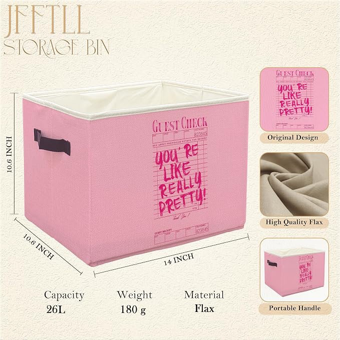 Trendy Preppy Y2k Pink Storage Bins with Handles, You're Like Really Pretty Guest Check Collapsible Laundry Basket Storage Box for Home Bedroom Bathroom Clothes Toys Books