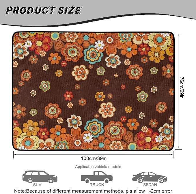 Howilath Retro Orange Floral Trunk Mats for Cars All Weather SUV Cargo Liner Durable Non-Slip Trunk Mat Universal Rear Cargo Protection Vehicle Interior Accessories 29"x39"