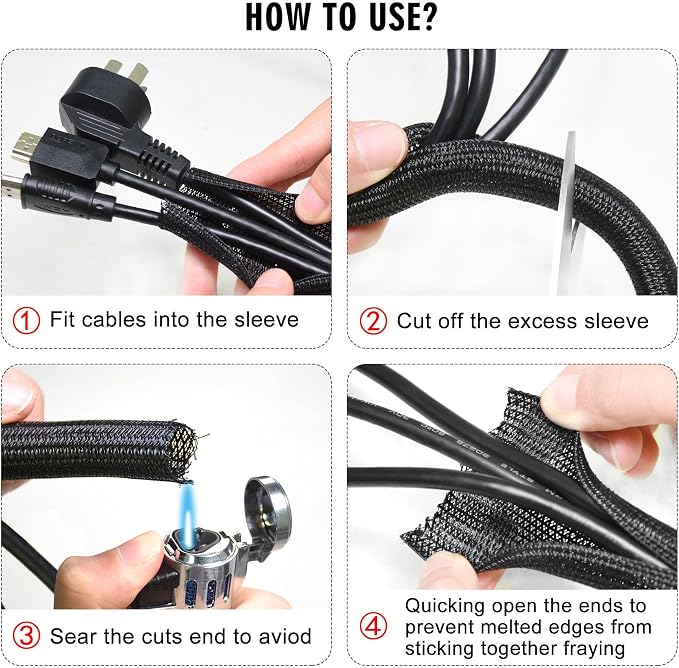 10ft - 3/4 inch Cable Protector Sleeve Split Wire Loom Tubing for Power, Audio, USB, Cord Management for TV, Computer, Protection from Pets Chewing, Black