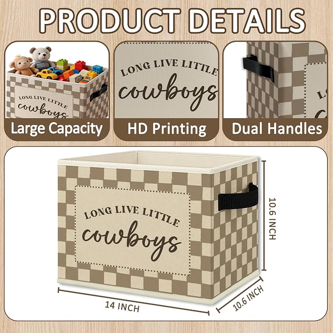 Western Cowboy Nursery Cube Storage Bins with Handles, Long Live Little Cowboys Boys Collapsible Fabric Storage Basket Boxes Books Clothes Organizer for Kids Boy Nursery Bedroom Bathroom