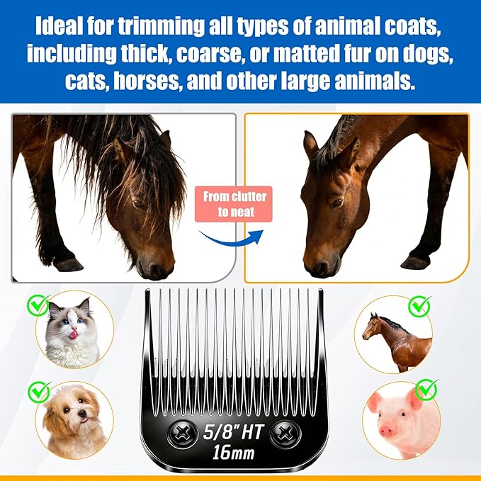 Dog Grooming Replacement Blades Compatible with Andis Dog Clippers,Most OsterA5, Wahl KM Series Pet Clippers for Animal Dog,Cat,Horse (Black-5/8 HT)