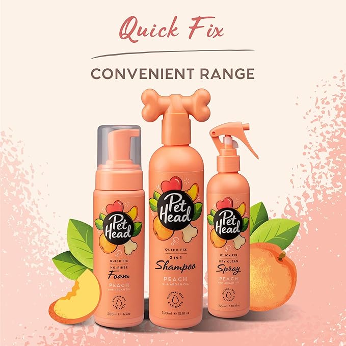 Pet Head Quick Fix 2 in 1 Dog Shampoo and Conditioner | Peach Scent | Dog Shampoo for Smelly Dogs | Nourishes and Softens Coat & Skin | Vegan | Gentle Formula for Puppies | Made in USA | 16fl oz.