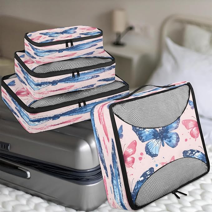 Packing Cubes for Travel, Colorful Butterfly Travel Luggage Packing Organizers for Women Men, Large Custom Toiletries Bag for Clothes Shoes, Cute Butterfly