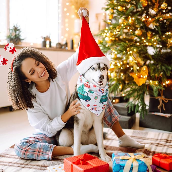 Abbylike 50 Pcs Christmas Dog Bandanas Bulk, Snowman Reindeer Santa
