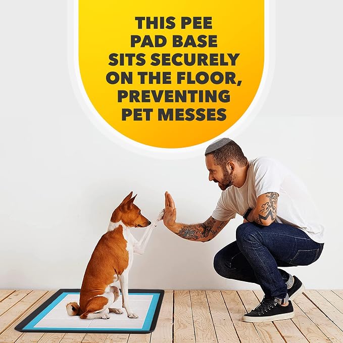 Dog Pee Pad Holder - Fits Up to 24” x 24” Pee Pad - 1 Pack - Black | Stable Grip, Raised Edges, Quick-Wipe Silicone Surface Dog Potty Tray Holder for Indoor Flooring Protection