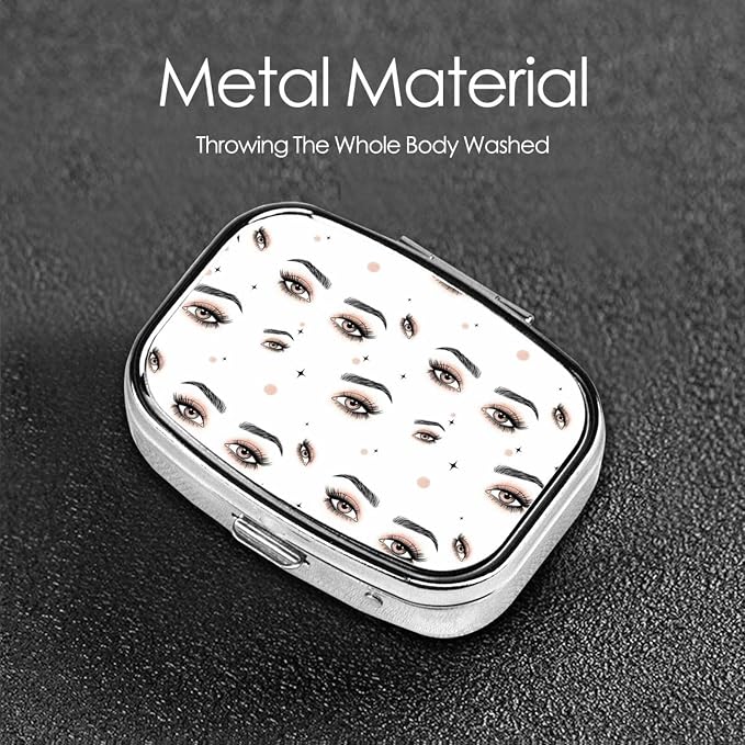 Stainless Steel Pill Box Jewelry-Sized Medicine Organizer Moisture-Proof Outdoor Adventure Gear, Gold Glitter Eyeshadow Beautiful Eyes Eyelash Black Lashes