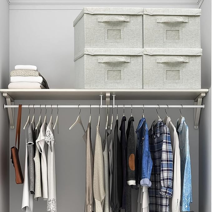 Storage Bins With Lids Closet Organizer Cabinet Box For Clothes,Toys,Shelf | 2 Pack, 17"X 12"X 2", Collapsible, Stackable, Dustproof, Built-In Handle, Label Slot, Linen Fabric, Cardboards, Gray-Green