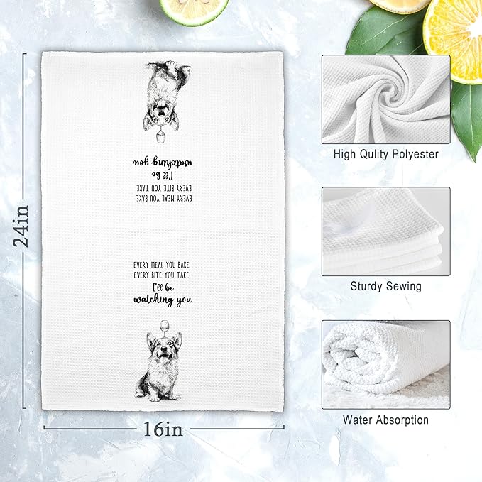 Funny Dog Corgi Kitchen Towels Set of 2, Cute Dish Towel Gifts for Dog Lovers Mom Christmas, Every Meal You Bake Hand Towels Decor for Bathroom, Rustic Tea Bar Towel for Dining Room 16x24in