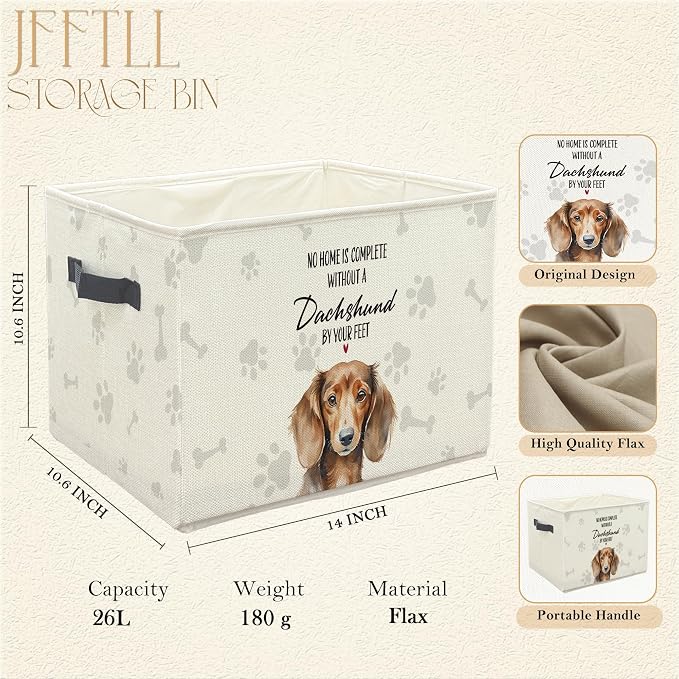 Funny Weiner Dog Toy Basket, Dachshund Home Decor, Dachshund Lovers Gifts Collapsible Pet Dog Toy Storage Bin Box Basket Organizer, Pet Supplies for Dogs