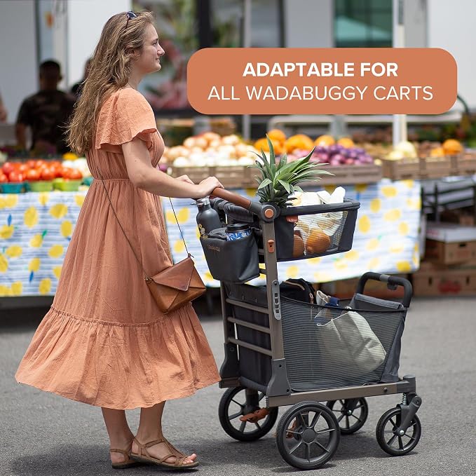 Rear Organizer - Hanging Storage with 2 Bottle Holders for Multifunctional Organization - Clip Attachment Compatible with Wadabuggy Shop, Beach & Pet Carts (Cart Not Included)