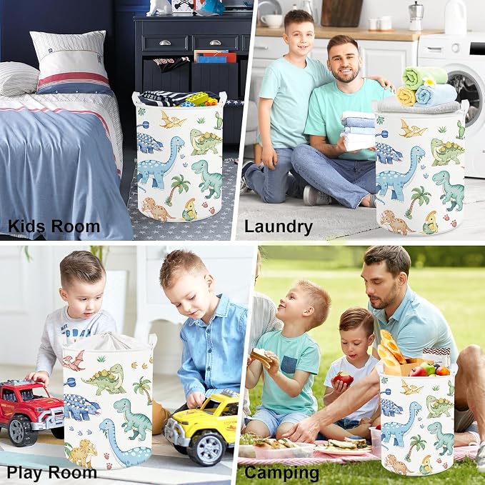Clastyle Boho Dinosaur Laundry Basket Palm Tree Kids Clothes Book Storage Basket Gift Toy Box for Bedroom Decor,Pterosaur,36x45 cm | Large Storage Basket with Lids for Toys Clothes Books, 25kg Load Capacity, Freestanding, Waterproof, Collapsible