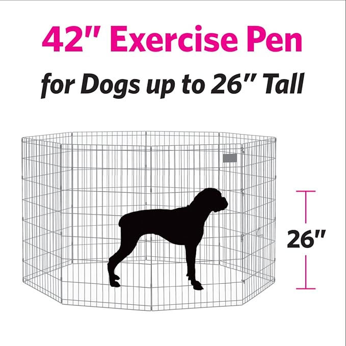 MidWest 42-Inch Exercise Pen, No Door, 16 Sq Ft Play Area | for Indoor and Outdoor Use, No Door Design for Maximum Security, Easy to Set Up, Foldable Playpen