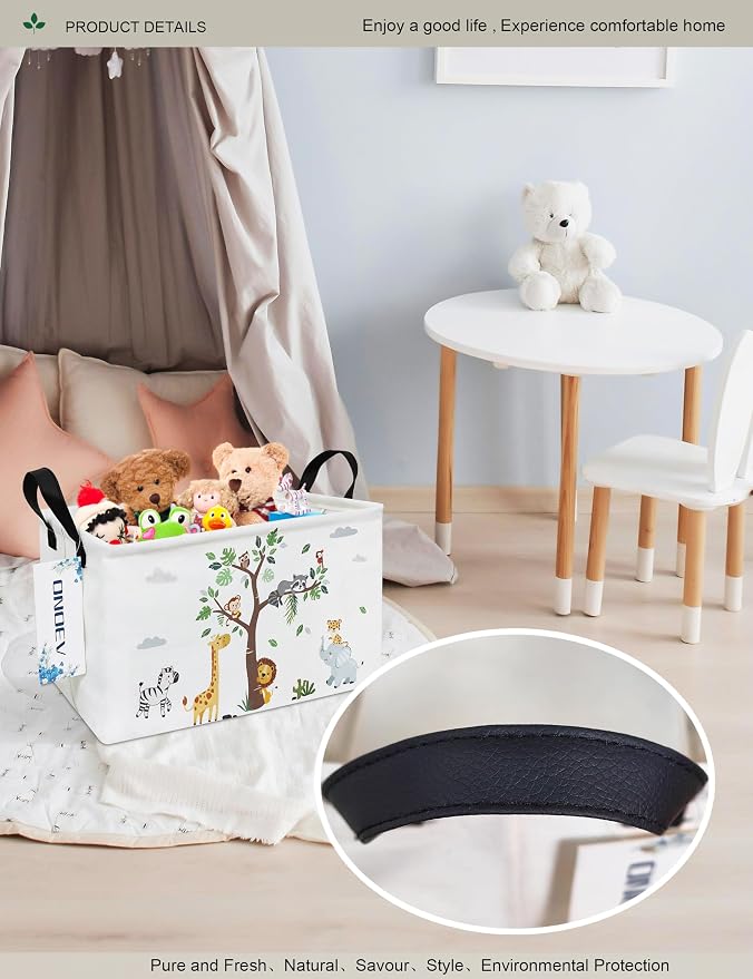 Rectangular Fabric Storage Bin, Foldable Tree Animals print Basket | Damp-proof canvas with reinforced stitched handles.Great for clothes,books & sundries in closets,playrooms,laundry rooms.