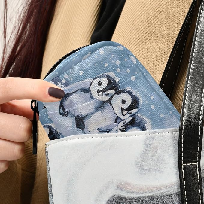 Fustylead Cute Hand Draw Winter Penguins Pill Organizers 2 Times A Day Pill Case Bag with Zipper Portable Weekly Pill Dispensers for Vitamin Supplement