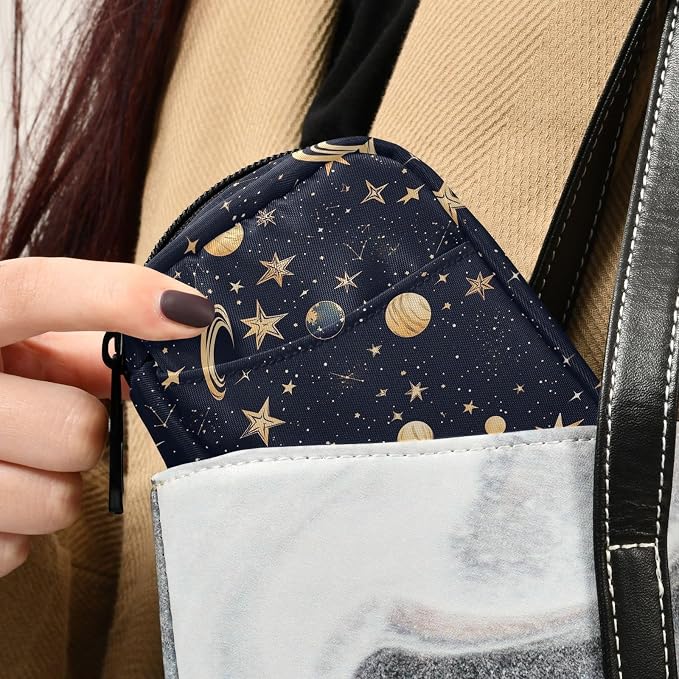 Fustylead Beautiful Celestial Constellation Stars and Planets Travel Pill Case Bag with Zipper Weekly Pill Box 8 Compartments 7 Day Personal Pill Case Purse Medicine Case Organizer