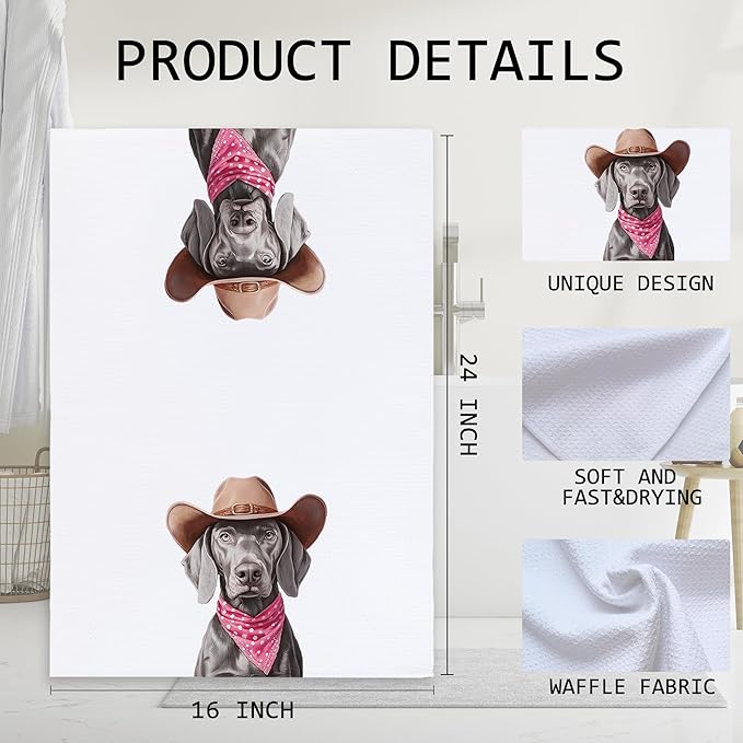 Cabana Bro Weimaraner Gifts Kitchen Towels, Weimaraner Gifts for Women Decorative Hand Towels for Bathroom, Funny Vintage Western Weima Dog Dish Tea Towels for Kitchen, 16x24 Inch