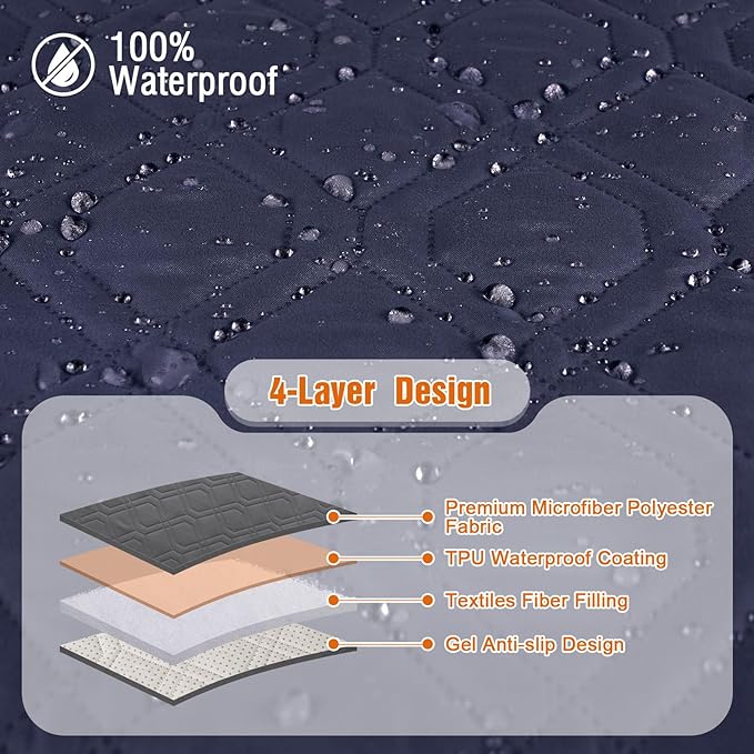 VANSOFY Waterproof Loveseat Couch Cover for Pets, Dark Blue, 47.2" | Non-Slip, Washable, Utility Pockets, Pet Friendly, Furniture Protector Slipcover for 2 Cushion Couch
