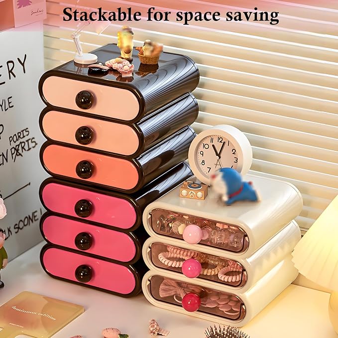 3-Tier Makeup Organizer with Clear Drawers for Vanity Desk | ABS+PET dustproof storage for Skincare/Stationery/Hair Accessories. Ideal for Women/Students/Girls in Bathroom/Desk/Dorm