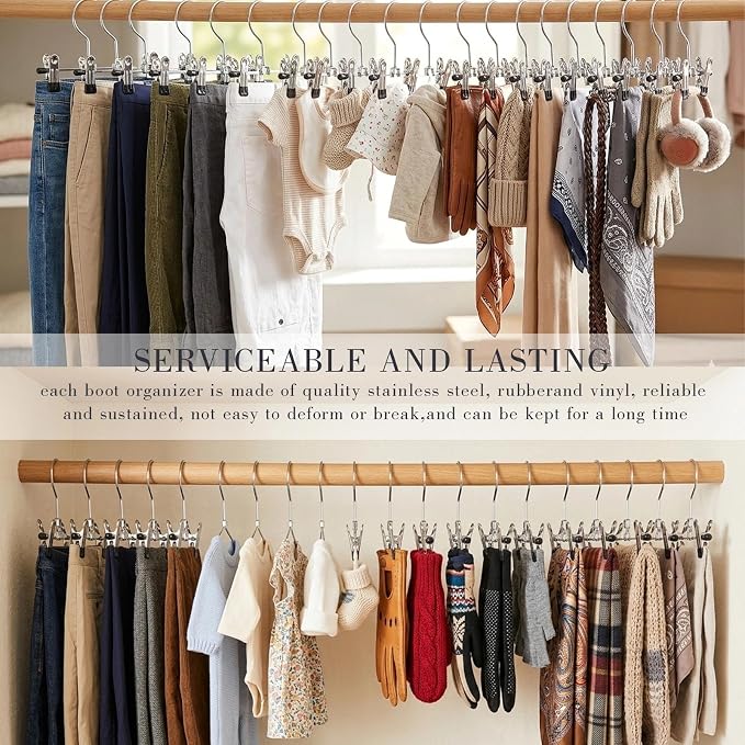 20pcs Adjustable Shoe Rack Pet Baby Pants Folder Multi Functional Travel Portable Hat 6" Heavy Duty Laundry Hooks Socks Holder Double Towels Bags Clothes Clip Boot Hanger Space Saving Home Organizer