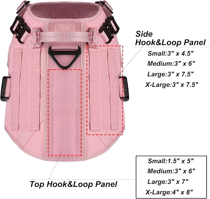 ICEFANG Tactical Dog Harness for Medium Dogs,Reflective No Pull Dog Vest | with Control Handle,Adjustable,Front Hook,2 Leash Clips,Soft Padded,MOLLE Panel,Pink,Medium