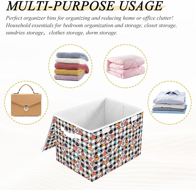 Cosmos Star Fabric Storage Bins with Lid Closet Storage Basket 40L | Decorative Storage Boxes, 300D Oxford Cloth, Hollow Board Frame, Flip Top Velcro Lid, 16.5x12.6x11.8 inch, Collapsible Design