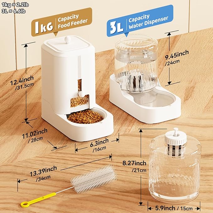 JUNSPOW Automatic Cat Feeder Dog Water Bowl Dispenser Set, Adjustable Food Dispensing & Keep Food Dry, Auto Pet Feeder and Waterer for Cats and Dogs (Bowl not Included)