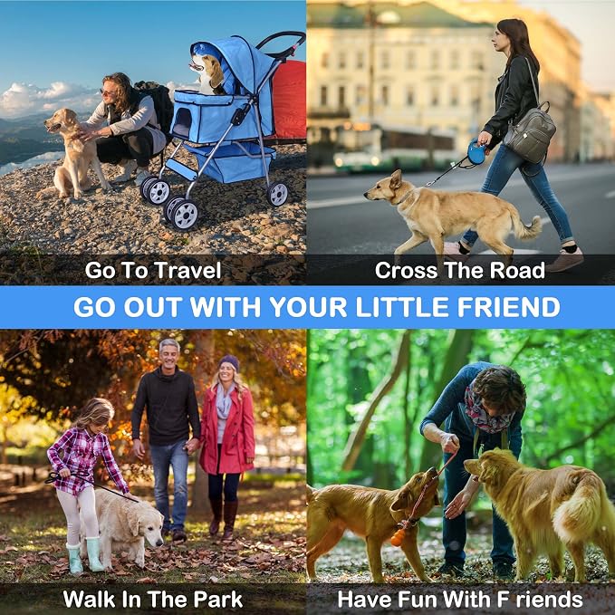 Pet Stroller,4 Wheels Dog Stroller with Storage Basket,Compact Portable Folding Carrier for Travel,Camping,Dog Carrier for Small Medium Dogs Or Cats,Lightweight Waterproof Pet Stroller,Blue
