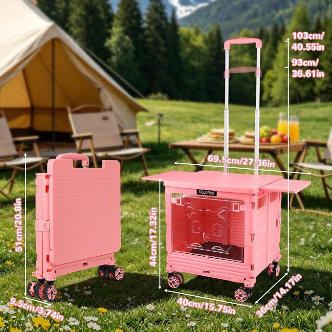 Pet Stroller, Dog & Cat Stroller for All-Season, Lightweight Foldable Carrier with 360° Front Wheels, Adjustable Handle, Breathable Hole Basket for Home Outdoor Travel Shopping (Pink)