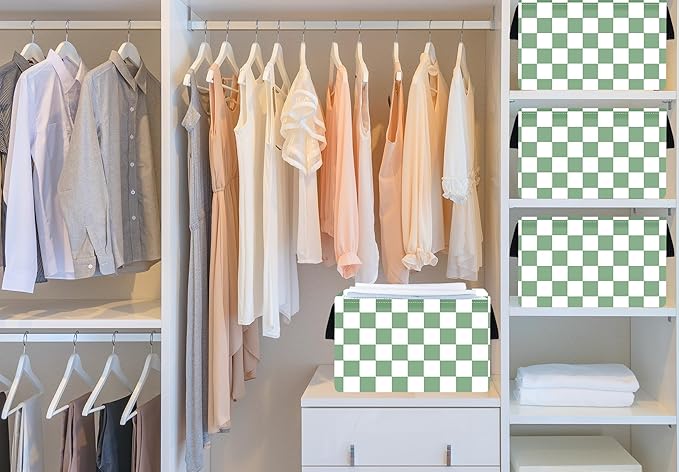 MAIZMZ Sage Checkered Storage Basket Baby Toys Organizer Bins Decorative Gifts Bakset Waterproof Nursery Hamper Women Storage Cube Kids Laundry Basket for Home/Dorm/Kitchen/Pet/Office/Closet/Shelf/