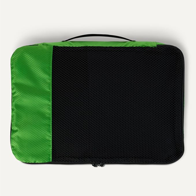 Amazon Essentials 4-Piece Packing Cubes Travel Accessories Set, Luggage Organizer, Suitcase Organizer with Double Zipper, Mesh Top, Space-Saving, Polyester, Green (Previously Amazon Basics)