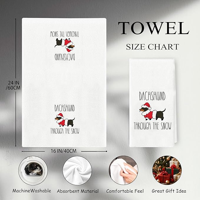 Dachshund Christmas Kitchen Towels - Wiener Dog Dish Towels, Merry Christmas Dachshund Gifts for Women, 16x24