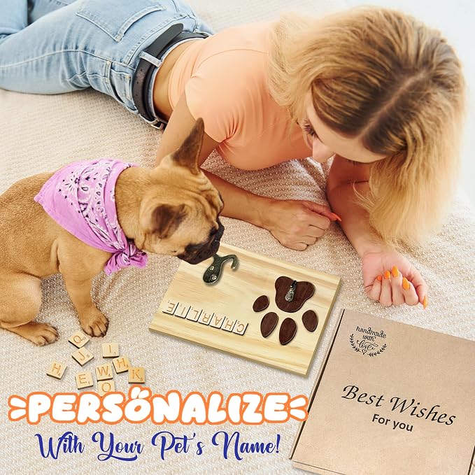2 Pack Dog Leash Holder Wall Mount, Pet Harness Hanger with Scrabble Letters, Dog Collar Organizer for Entryway, Cat Leash Holder for Wall, Pet Loss Gifts, Keepsake, Home Decor PF218-CBN