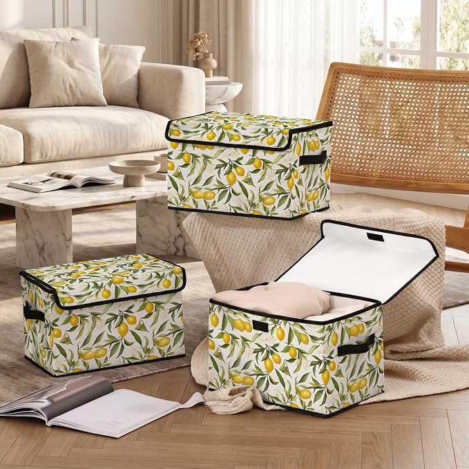 Stackable Storage Bins with Lids,Closet Organizers Fabric Box for Home and Office,Blanket Clothes Organizers,Under Bed Storage Containers 3 Pack