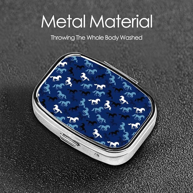 Weekly Pill Box Micro Organizer Vacation Medicine Case Compact Supplement System Travel Kit, Sea Blue Camouflage Camo Horse