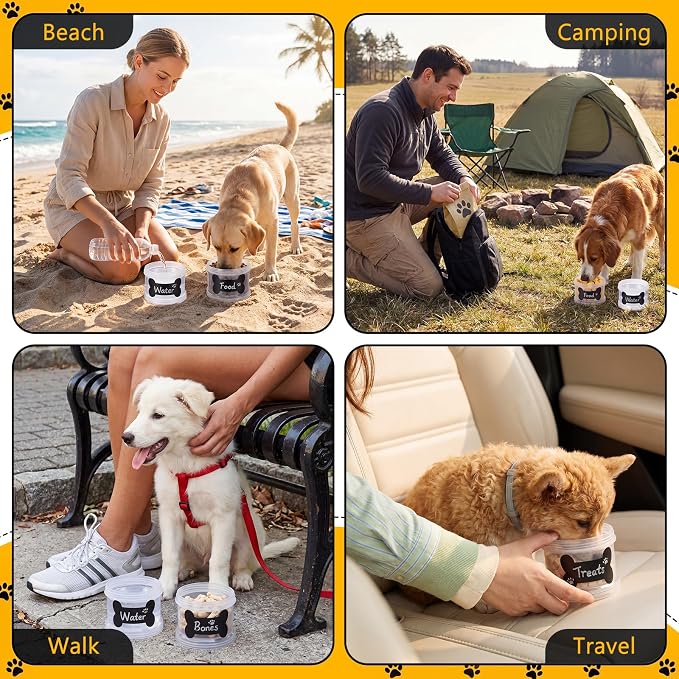4 Layer Travel Dog Food Container Mini Dog Treat Jars Leakproof Stackable with Label and Pen for Customizing Portable with Lanyard for Outdoor Walking Camping Travel Training Home