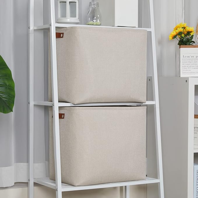 DULLEMELO Extra Large Storage Baskets, Fabric Storage Bins for Organizing Shelves Nursery Toys Books, Closet Baskets and Bins with Handles, Beige, 2-Pack
