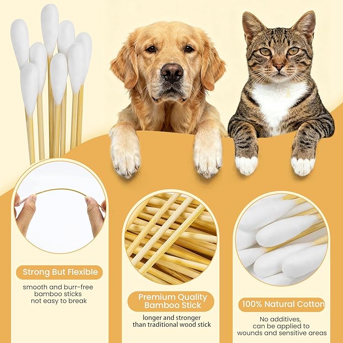 200pcs Large Cotton Swabs with Storage Case, 6 Inch Long Jumbo Size Dog Ear Swabs, Gentle & Lint-Free Pet Ear Cleaning Swabs with Bamboo Handle, Compatible with Dog Ear Cleaner Tool