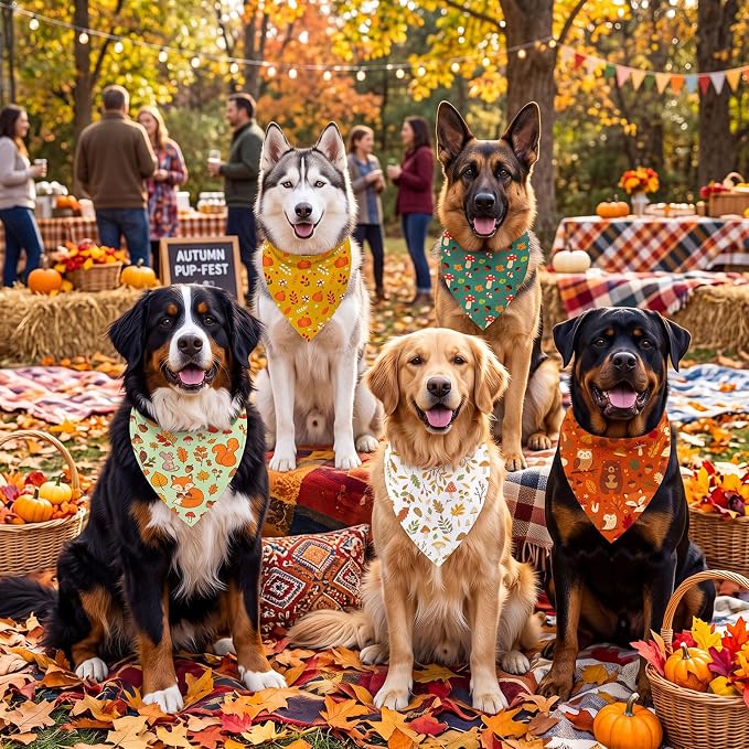 Abbylike 50 Pcs Fall Dog Bandanas Bulk Autumn Leaf Pumpkin Acorn Mushroom