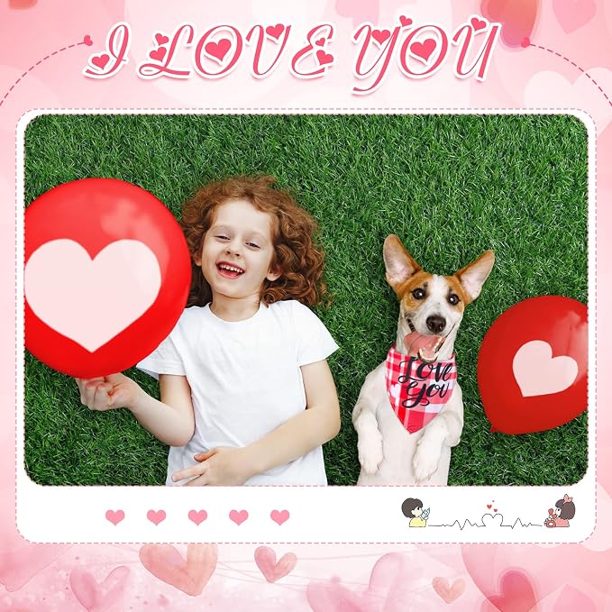 Sanwuta 60 Pcs Valentine's Day Dog Bandanas Bulk Heart Pet Bandanas Adjustable Dog Bibs Triangle Scarf Holiday Costume for Small Medium Pet (Heart Pattern)