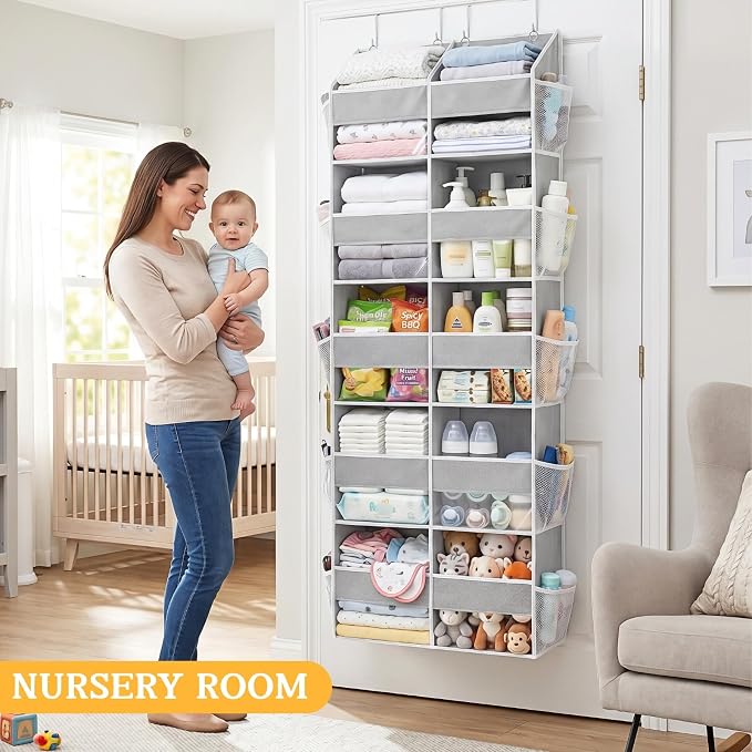 5-Tier Over Door Organizer, 10-Compartment Wide Storage Rack | 20" wide, 80 lbs for heavy family use, 10 side pockets, fits doors for closet, nursery, entryway, dorm, RV, laundry room