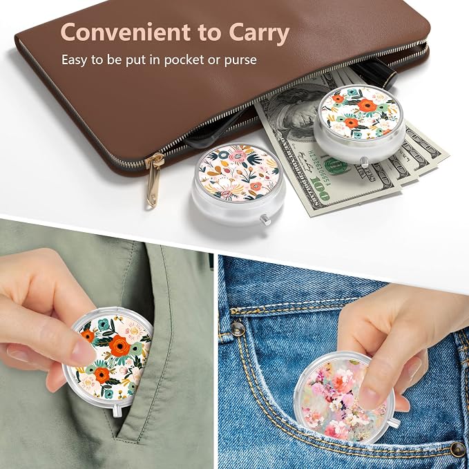 Pill Box, Small Pill Case for Purse & Pocket, Travel Medicine Organizer | Cute Travel Medicine Organizer, Portable Medicine Container Holder to Hold Vitamins, Medication, Fish Oil & Supplement