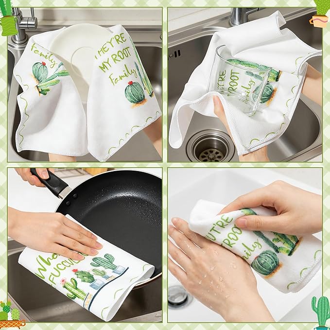 GROBRO7 Cactus Potted Hand Towel - 6Pcs Funny Succulent Decorative Towels Soft Polyester Cleaning Dish Cloths Kitchen Dining Room Bathroom Home Decor, Gardening Gifts for Plant Lover Women Hostess